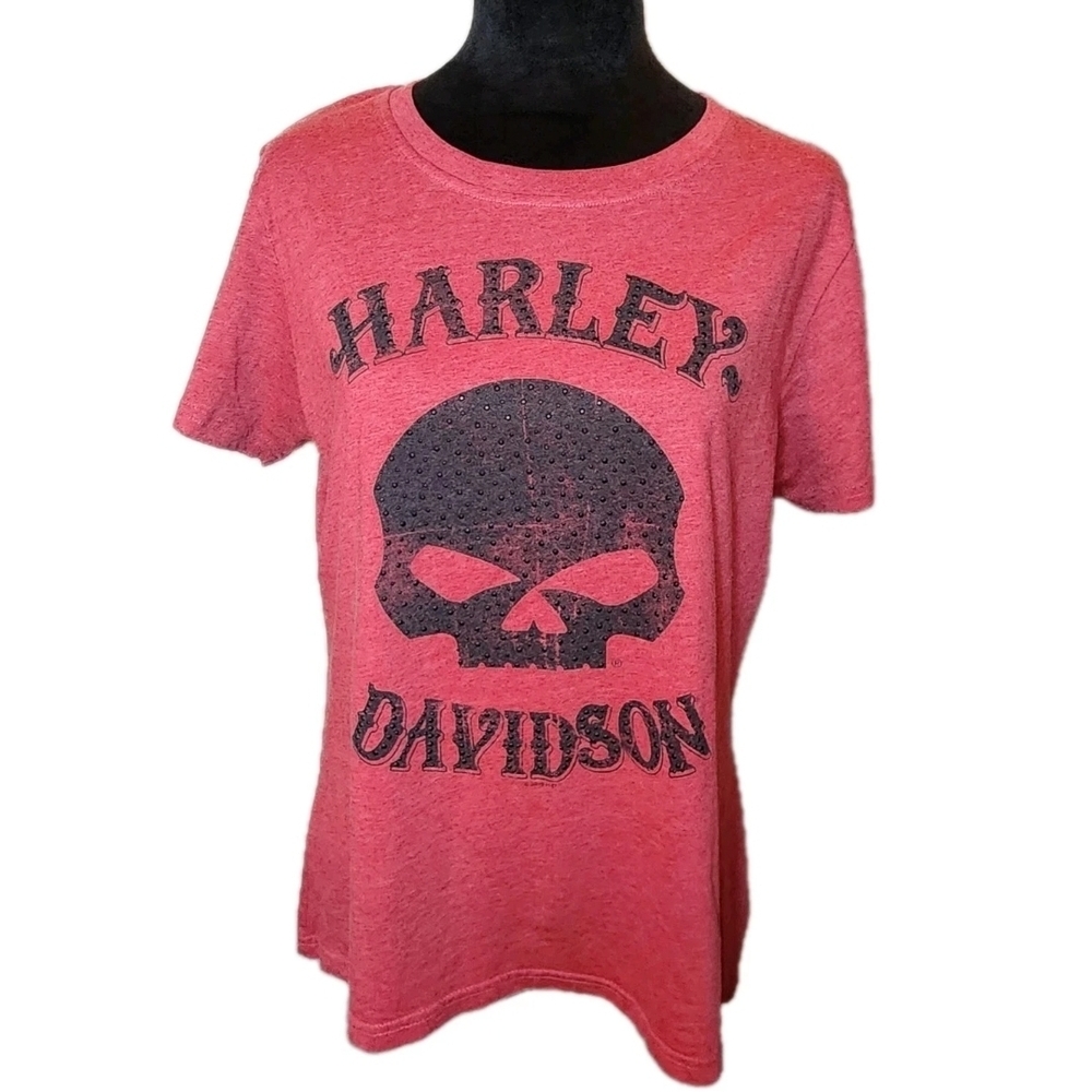 Harley Davidson Willie G Skull Graphic Red Short Sleeve T-Shirt Women's Size L